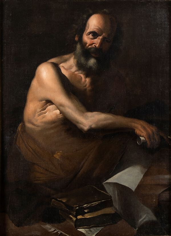 Artista caravaggesco attivo a Napoli, prima met&#224; XVII secolo - Filosofo con libro