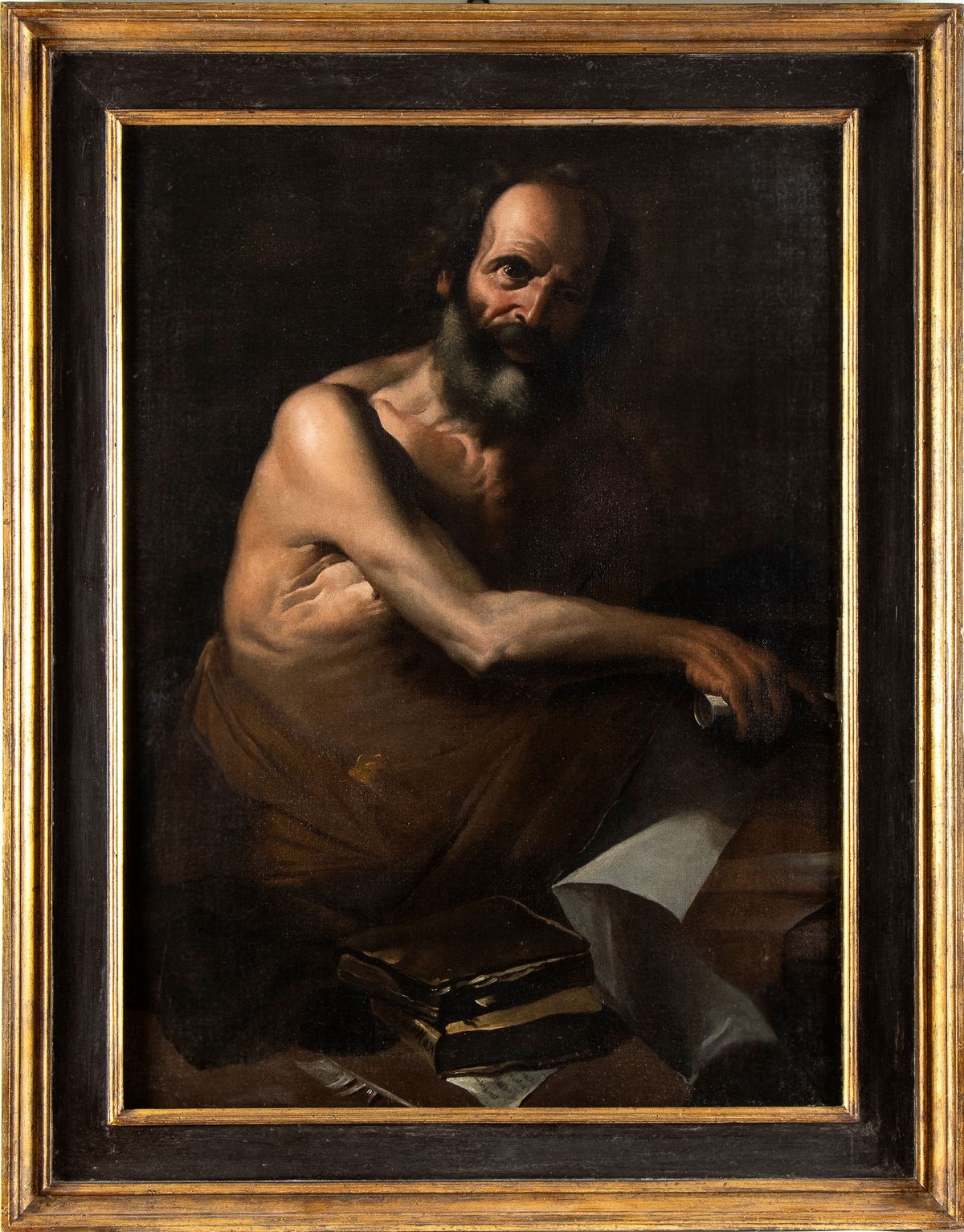 Artista Caravaggesco Attivo a Napoli, Prima Metà XVII Secolo - Filosofo con Libro
