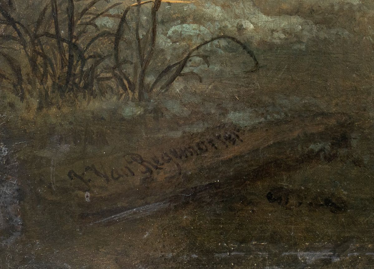 Ignatius Jhosephus Roger Regemorter - Paesaggio Invernale con Villaggio e Figure sul Lago Ghiacch...