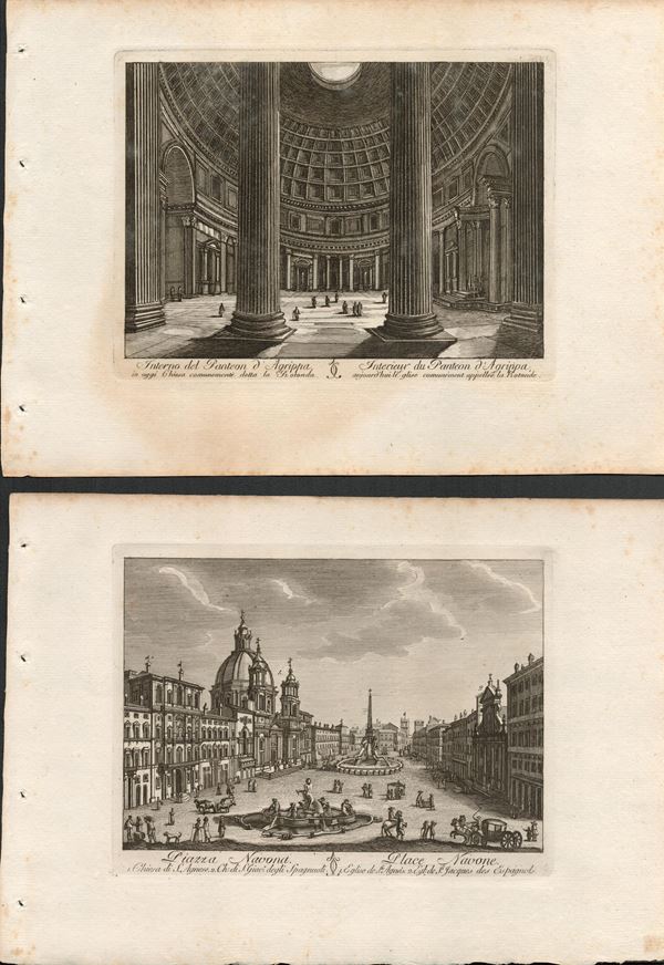 Giuseppe Vasi - Lot of 3 plates with views of Rome...