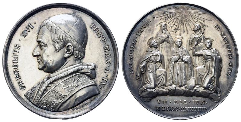 Stato Pontificio. Gregorio XVI (1831 - 1846). Medaglia 1839. Anno IX. Canonizzazione Cinque Santi...