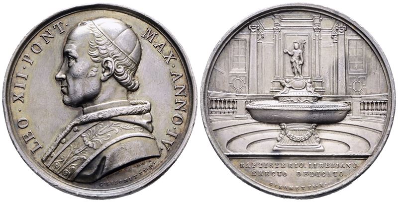 Stato Pontificio. Leone XII (1823-1829). Medaglia Annuale 1827 IV per il Battistero in S.maria Ma...