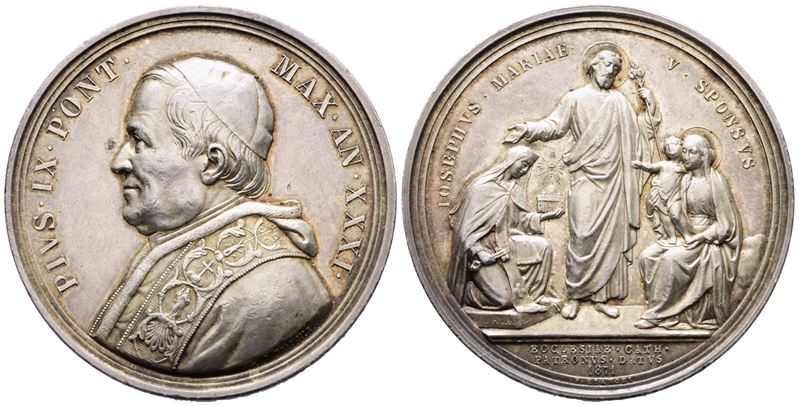 Stato Pontificio. Pio IX (1846-1878). Medaglia Annuale 1876 XXXI San Giuseppe Patrono della Chies...