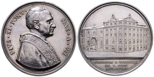 VATICANO. Pio XI (1922-1939). Medaglia 1928 annuale a.VII collegio russo. Ag; 35,90gr; 44mm. Fondi lucenti.