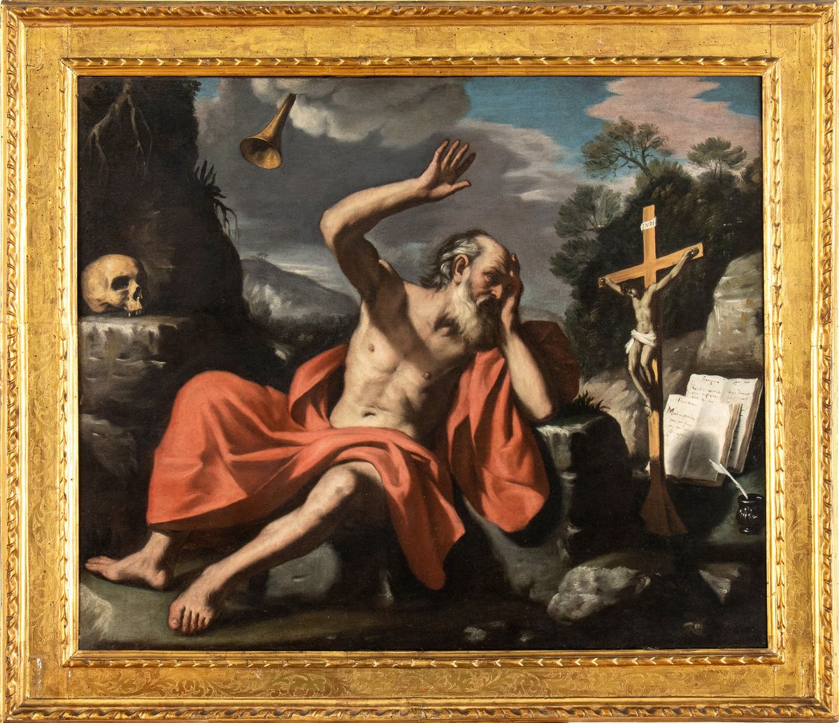 Giovanni Francesco Barbieri Guercino - San Girolamo Penitente nel Deserto Ode le Trombe del Giudi...