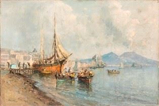 ANONIMO - Vista del porto di Napoli con Vesuvio