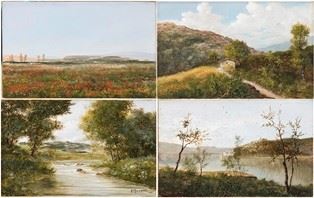 GIUSEPPE CECCONI - Lotto composto da 4 tempere raffiguranti paesaggi