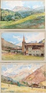 ROBERTO BOMPIANI - Lotto composto da 3 acquarelli raffiguranti paesaggi di Alagna Valsesia, 1897/1