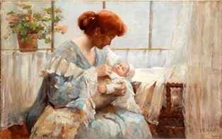 EVERART : Maternity  (1905)  - Oil on canvas, 80 x 130 cm - Auction Dipinti, disegni e sculture dal XIX al XXI Secolo. Vetri e Ceramiche del ‘900 - Bertolami Fine Art - Casa d'Aste