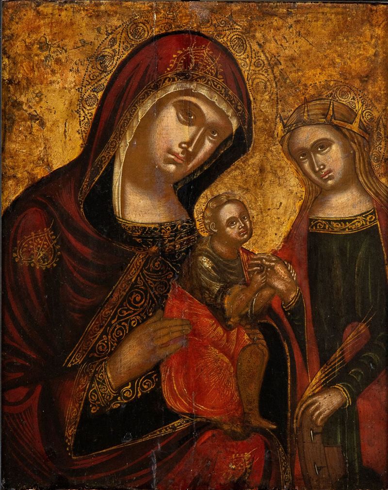 Artista Veneto-cretese, XVI - XVII Secolo - Matrimonio Mistico di Santa Caterina