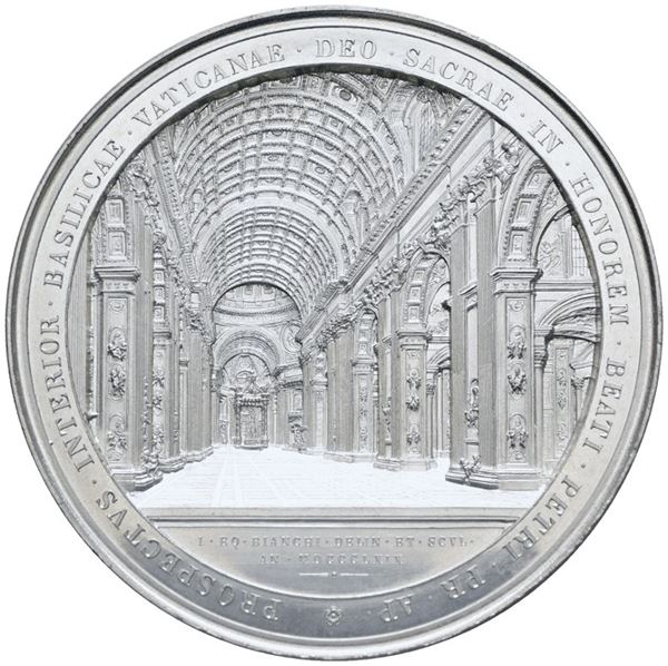 STATO PONTIFICIO. Pio IX (1846-1878). Medaglia 1854 uniface per la ricostruzione della basilica di San Paolo. XX sec. MB 80mm. QFDC