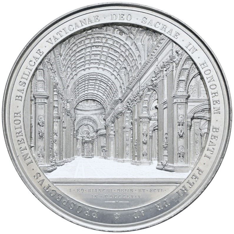 Stato Pontificio. Pio IX (1846-1878). Medaglia 1854 Uniface per la Ricostruzione della Basilica d...