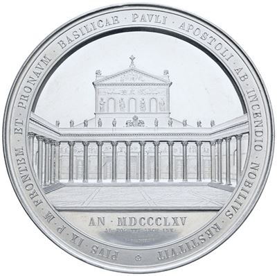 Stato Pontificio. Pio IX (1846-1878). Medaglia 1865 San Paolo Fuori le Mura. XX Sec. Mb 80mm. Qfd...