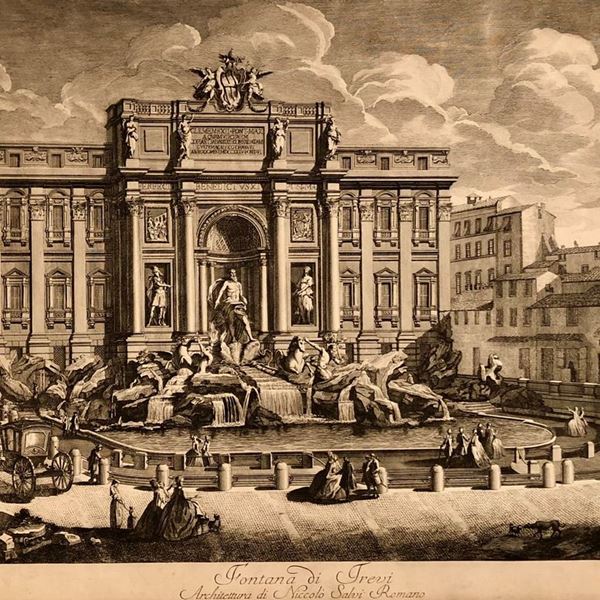 Carlo Antonini (1740ca.-1784ca.) : Fontanna di Trevi...  - Engraving and etching,, 460 x 590 mm  - Auction STAMPE, LIBRI E CARTE GEOGRAFICHE  - Bertolami Fine Art - Casa d'Aste