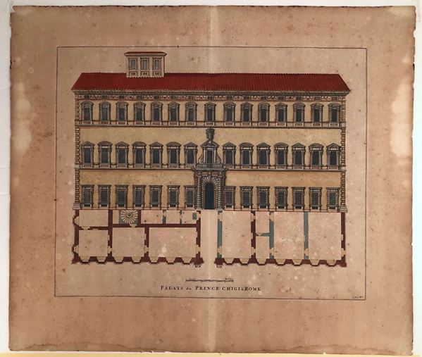 Pierre Mortier : Palais du Prince Chigi a Rome...  - Bulino e acquaforte, 387 x 480 mm (lastra); 535 x 620 mm (foglio) - Asta STAMPE, LIBRI E CARTE GEOGRAFICHE  - Bertolami Fine Art - Casa d'Aste