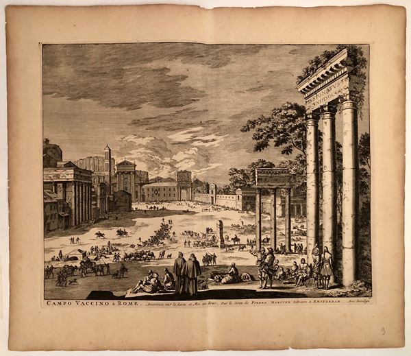 Pierre Mortier : Campo Vaccino à Rome...  - Engraving and etching,, 415 x 527 mm (platemark); 545 x 635 mm (sheet) - Auction STAMPE, LIBRI E CARTE GEOGRAFICHE  - Bertolami Fine Art - Casa d'Aste