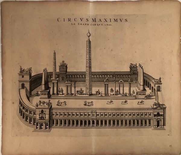 Pierre Mortier : Circus Maximus ...  - Bulino e acquaforte, 424 x 557 mm (lastra); 540 x 625 mm(foglio) - Asta STAMPE, LIBRI E CARTE GEOGRAFICHE  - Bertolami Fine Art - Casa d'Aste