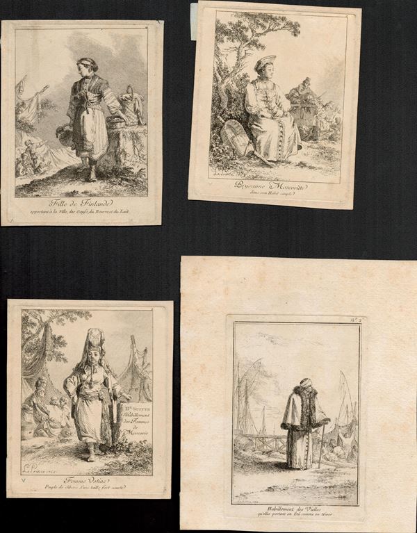 Jean Baptiste  Le Prince - Lot of 6 plates depicting Russian costumes...