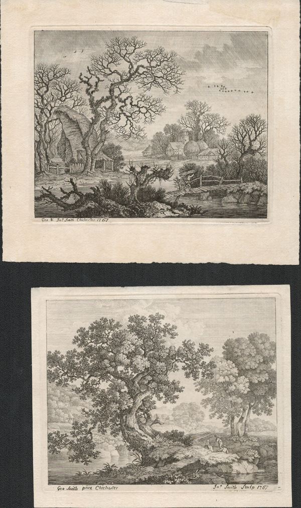 John Smith of Chichester (1717-1764) da George Smith of Chichester (1714-1776) - Lot of two landscapes, 1767 ...