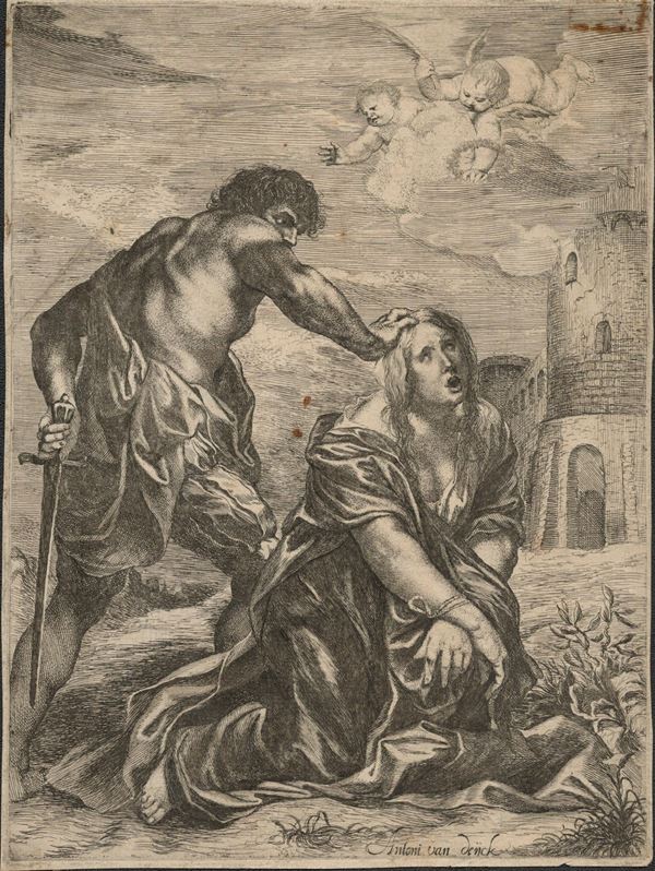 Willem Basse (1613/14-1672) da Jan Boeckhorst (1604 c.-1668) da Anthony van Dyck : The Martyrdom of St Barbara...  - Etching, 210 x 156 mm - Auction STAMPE, LIBRI E CARTE GEOGRAFICHE  - Bertolami Fine Art - Casa d'Aste