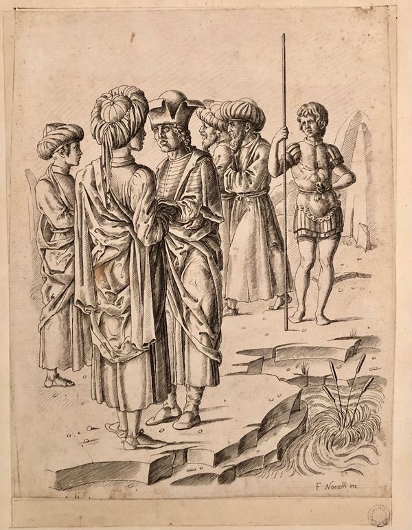 A group of elegantly dressed men, after Mantegna...