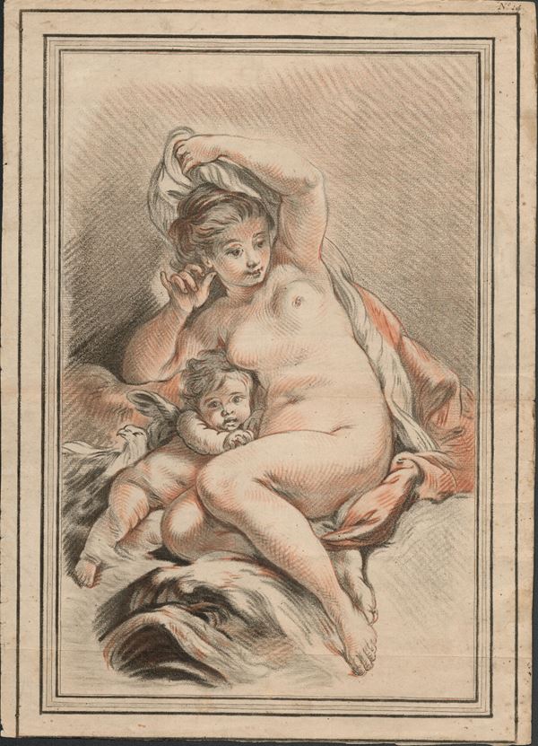 Anonimo incisore da Fran&#231;ois Boucher (1703-1770) : Venere e Amore...  - Litografia, 385 x 277 mm (foglio) - Asta STAMPE, LIBRI E CARTE GEOGRAFICHE  - Bertolami Fine Art - Casa d'Aste