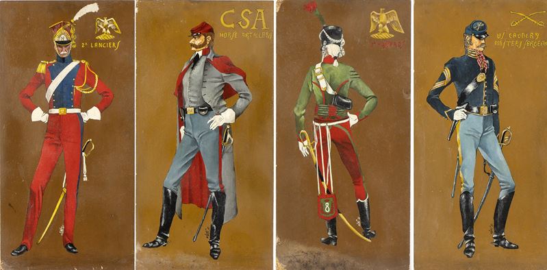 Andrea Viotti (1947) Lotto di Cinque Pannelli Decorati con Immagini di Personag