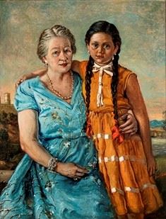 GIORGIO DE CHIRICO - Portrait of N.D. Agusta with her nephew, 1954...