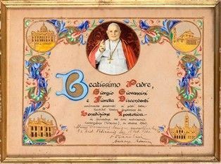 Papa GIOVANNI XXIII  (Ioannes PP. XXIII; nato Angelo Giuseppe Roncalli , Sotto il Monte, 25 novembre 1881 &#8211; Citt&#224; del Vaticano, 3 giugno 1963) : Benedizione apostolica...  - Auction Fashion, Memorabilia e Militaria con una collezione di Cimeli di Juan ed Evita Peròn - Bertolami Fine Art - Casa d'Aste