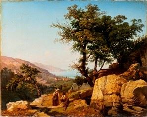 GIACINTO GIGANTE - View of gulf of Naples with peasant and shepherd