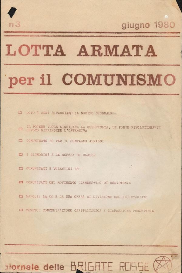 Giornali delle BR...  - Auction Fashion, Memorabilia e Militaria con una collezione di Cimeli di Juan ed Evita Peròn - Bertolami Fine Art - Casa d'Aste