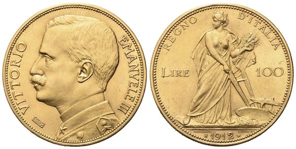 REGNO D'ITALIA. Vittorio Emanuele III (1900-1943). 100 lire 1912 "Aratrice". Au...  - Auction Monete e medaglie moderne Italiane ed Estere - Bertolami Fine Art - Casa d'Aste