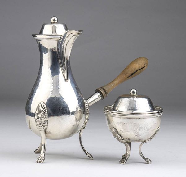 German silver coffee pot and sugar bowl - late 19th century, mark of GEORG ROTH & CO..