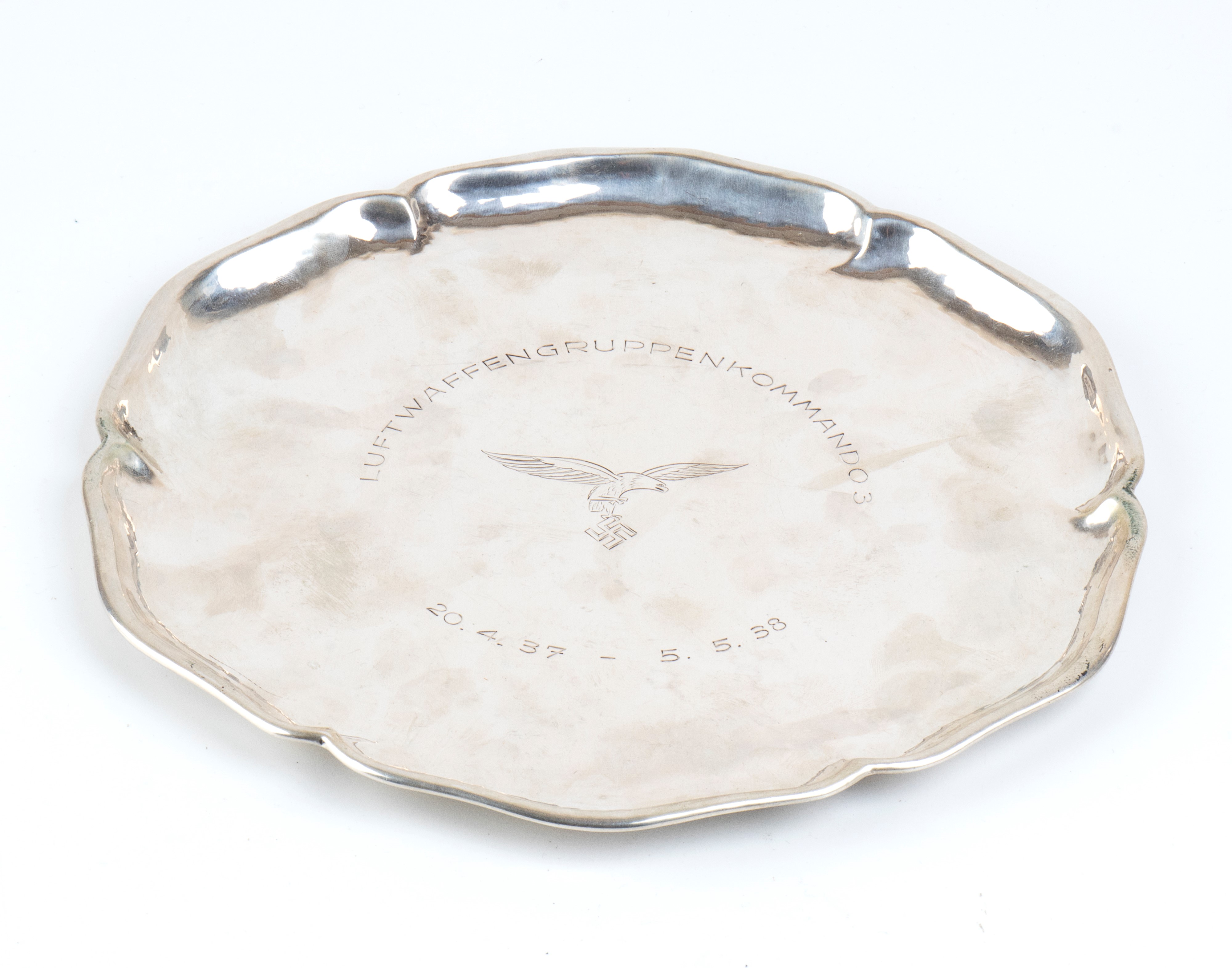 Piccolo Salver Argento con Iscrizione Patriottica di Carattere Aviatorio