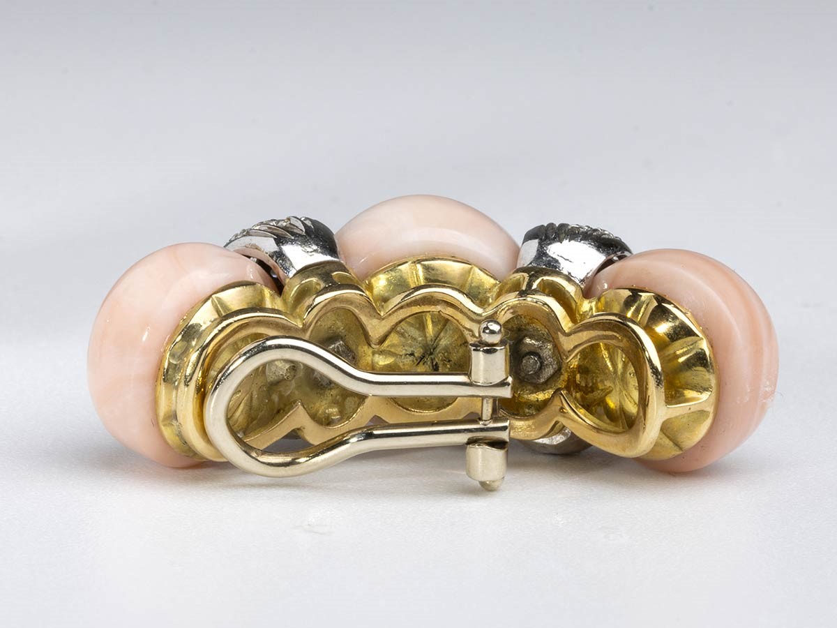 Orecchini in Oro, Corallo Rosa e Diamanti