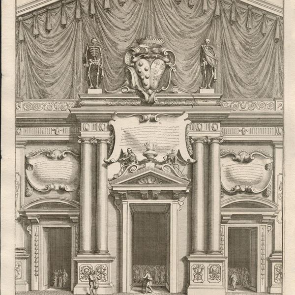 Antonio Maria Ferri (1651-1716); Bartoli Pietro Sante Detto Sante Santi (1635-1700) - VEDUTA DELLA FACCIATA DELLA CHIESA DI SAN LORENZO CON APPARATO FUNEBRE...