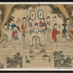 Dipinto a Inchiostro e Colori su Seta con Xiwangmu e Attendenti